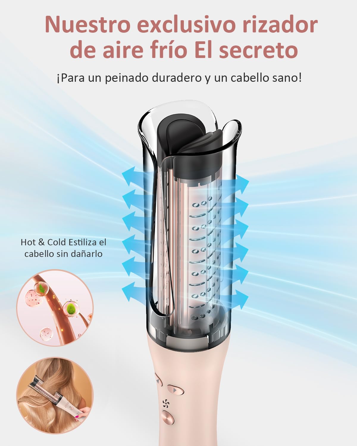 Rizador de Pelo Automatico, Rizador automático de iones negativos Rizador pelo Ondas Automático Rizos Grandes Beach Waves Moldeador Tenacilla para Pelo Largo Hair Curler Anti-Quemaduras
