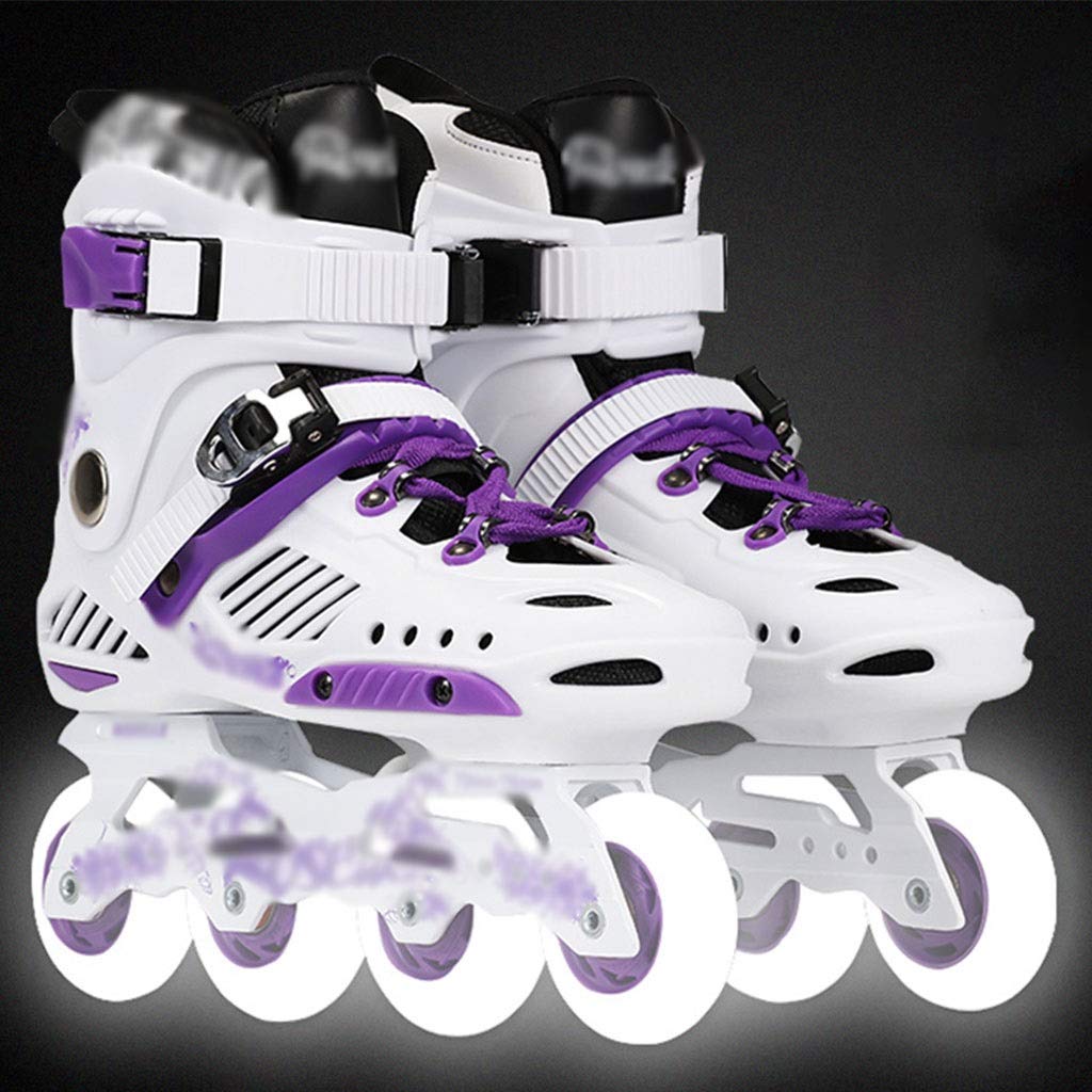 Inline Skates Fun Roller Blades for Kids, Beginner Inline Skates, Youth Girl's Roller Skate, Premium White Skates with Luminous Wheels, for Boys Girls (Color : White Purple, Size : US-6)