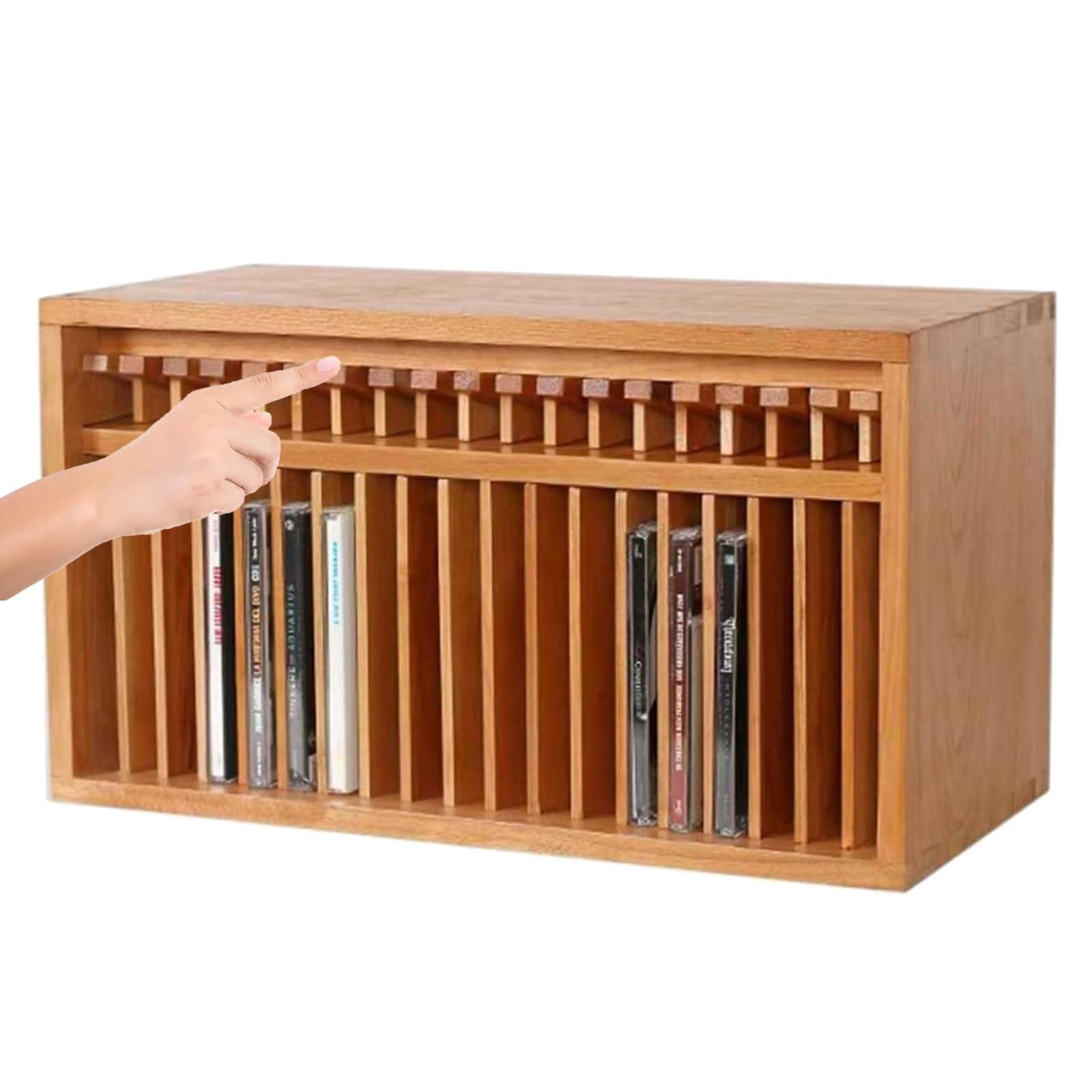 Drewniany stojak do przechowywania płyt CD, organizer na 19 standardowych etui na płyty CD, regał ekspozycyjny z konstrukcją łączącą jaskółczy ogon, do domu i biura