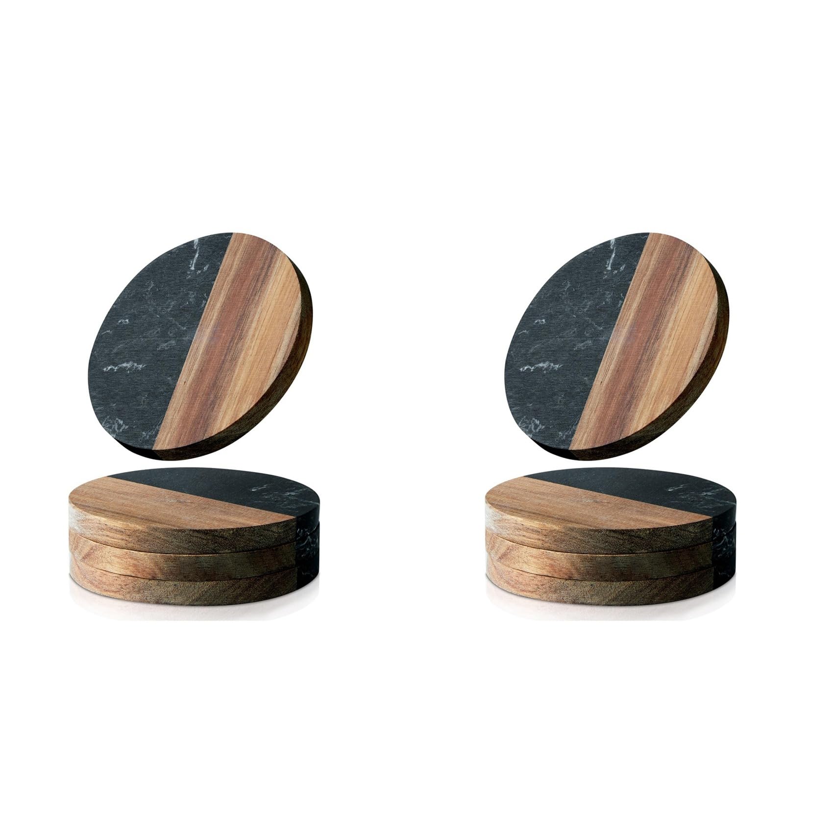 Hndhbfgrt Coasters Set of 8 for Drinks,Marble-Wood Spliced Coaster for Tabletop Protection,Cup Holder Coasters for Multiple Cup