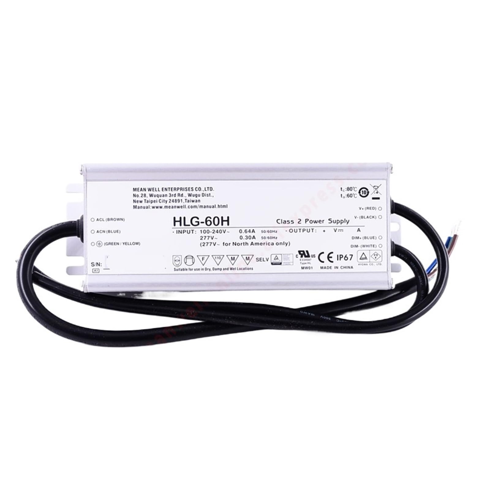 Driver LED 60W HLG-60H-36 à courant constant pour la sécurité des parkings