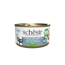 Schesir, Filetti di Tonno con Nasello in Gelatina, Cibo Umido Complementare per Gatti, Ricetta Originale, 100% Naturale, 12 lattine da 70g