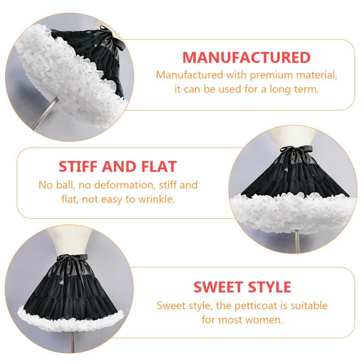 VANZACK Lolita Petticoat Unterrock Tüll Netzstoff Atmungsaktiv Schwarz Weiß Für Damen Cosplay Kostüm