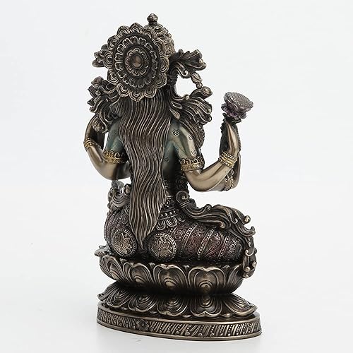 Miniatura 7 de Veronese Design 9 1/2 pulgadas de alto Lakshmi Diosa hindú sentada en loto fundido en frío estatua de resina bronceada estatua religiosa