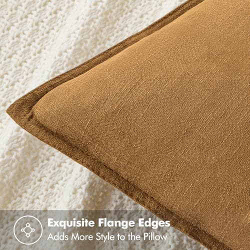 Image of MIULEE Decorative Linen Euro Sham Pillow Covers 22x22 Inch Hazel Boho Farmhouse Neutral Couch Throw Pillows for Bed Pack of 2 Accent Modern Pillowcase Sofa Livingroom Home Decor