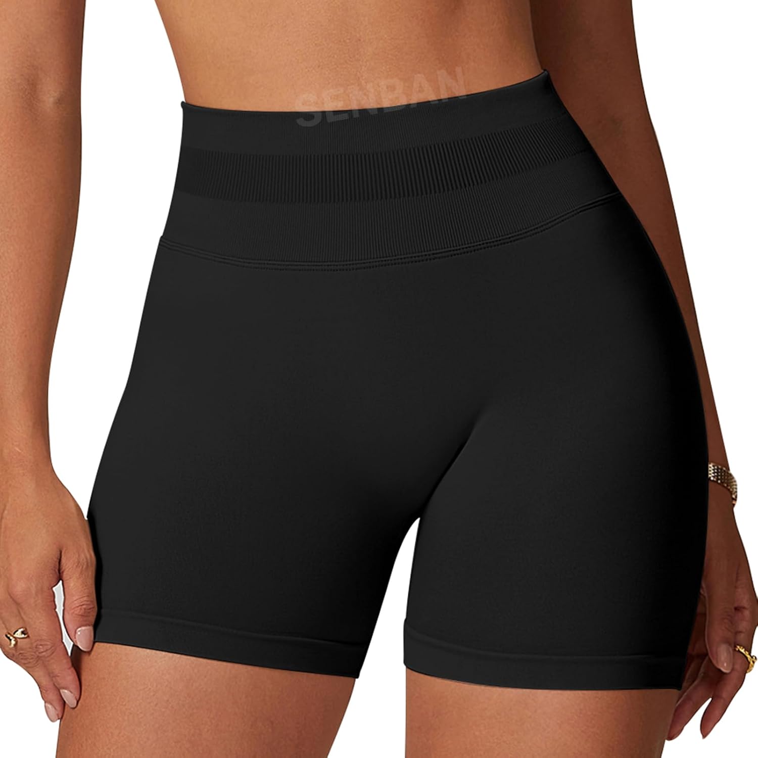 SENBAN 女性用ハイウエストショーツ:シームレス シュシュ バットヨガショーツ - ワークアウト ジム ブーティ ショーツ