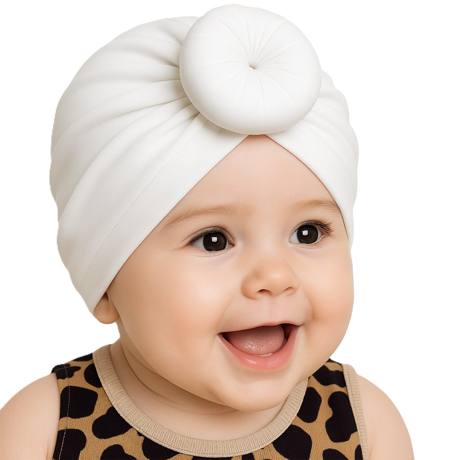 syga Baby Cap Nylon Cotton Stretchable Turban Hat Comfortable for Unisex Baby 0-4 Years White-picture-36