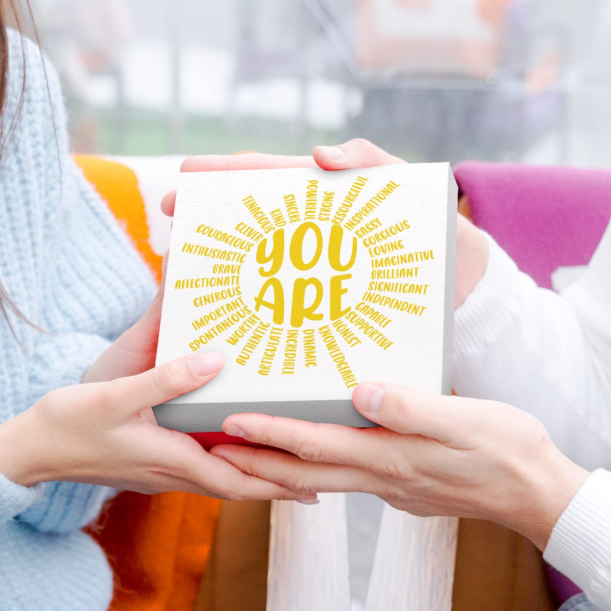 Yellow Sunshine Wood Box Sign You Are Sun Decor Wooden Block Signs Motivational Sign Inspirational Desk Décor for Home Office Bedroom Classroom Table Décor