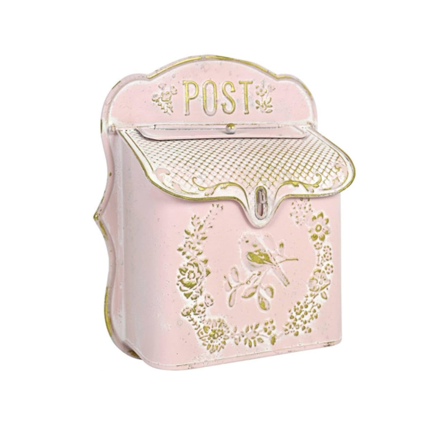 Sheltering Flap Metal Mailbox Gold Tone Vintage Metal Mailbox, Pink-image-38
