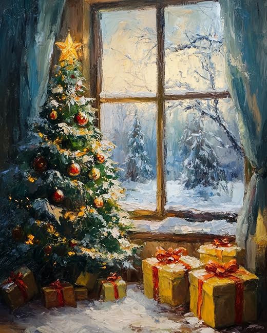 Wallphantom Navidad Pintar por números para adultos,árbol de navidad y regalos,Pintura por Números y regalo para amigo,Navidad,cumpleaños,hogar decoración de casa,40x50cm sin borde