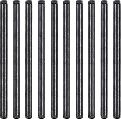 Miniatura 17 de Paquete de 10 pezones de acero maleable negro de 3/4 pulgadas x 12 pulgadas, estilo vintage industrial steampunk.