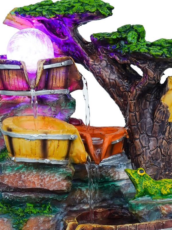 Image of Polyresin Tabletop 4 Steps Indoor Water Fountain for Home Decor with LED Light, Speed Controller Pump & Crystal Ball (Size:15 x 20 x 34.5 CM |Color: Multi | Weight: 2240 Gram)