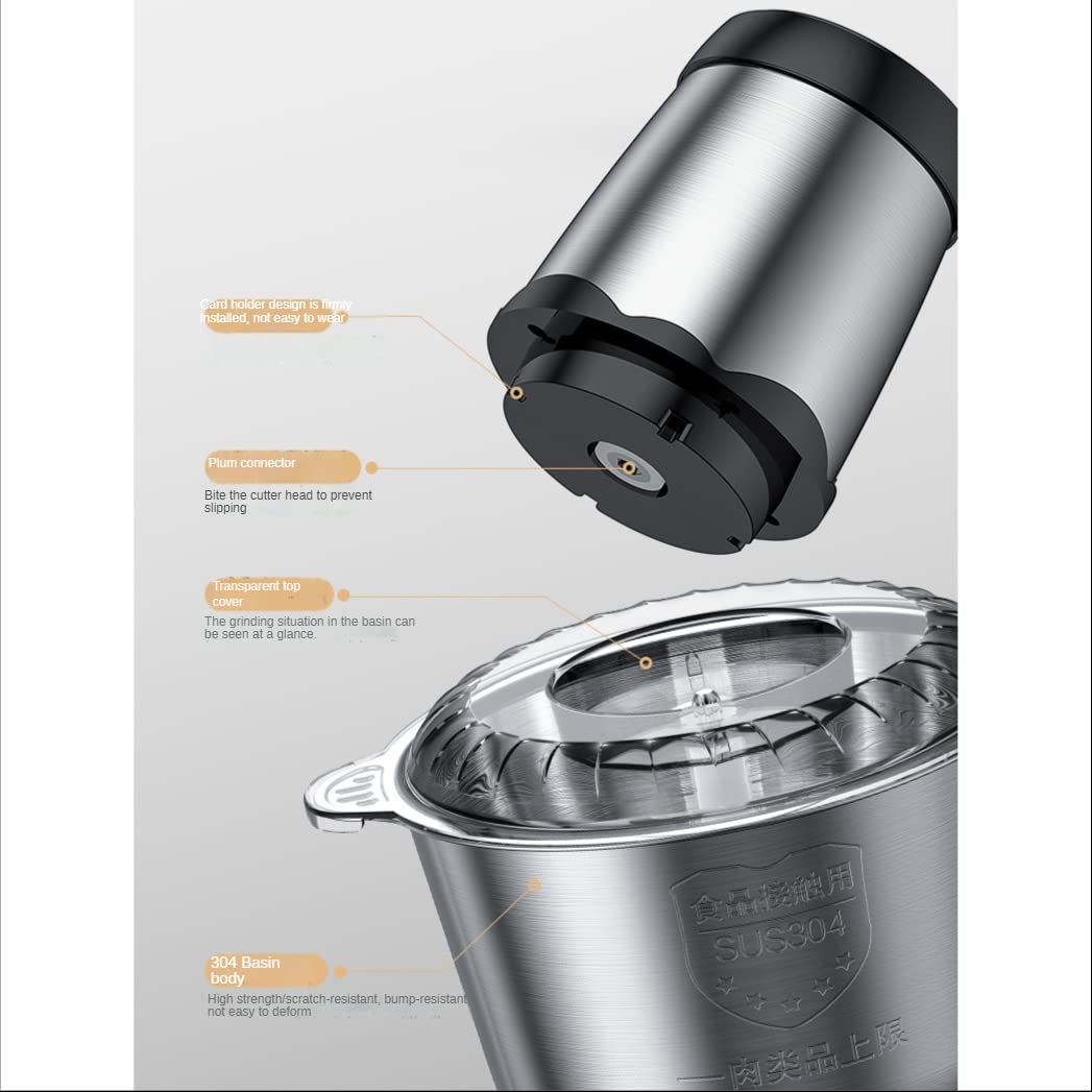 Picadora de Alimentos EléCtrica 3L Picadora de Carne de Acero Inoxidable Procesador de Alimentos MáQuina Licuadora ElectrodoméSticos de Cocina, Enchufe de la UE