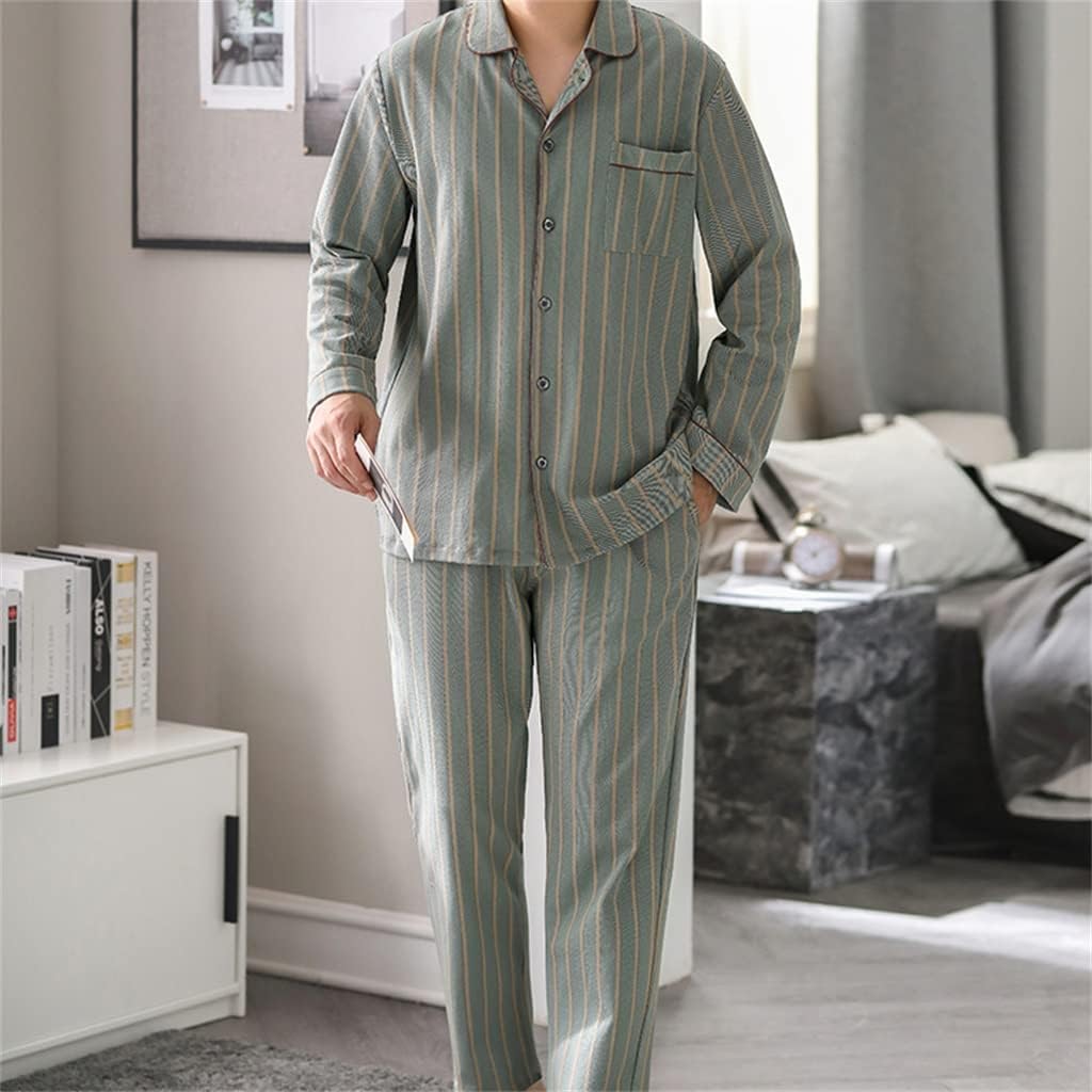 Pajamas men's spring and autumn cotton long-sleeved striped home clothes four seasons suit