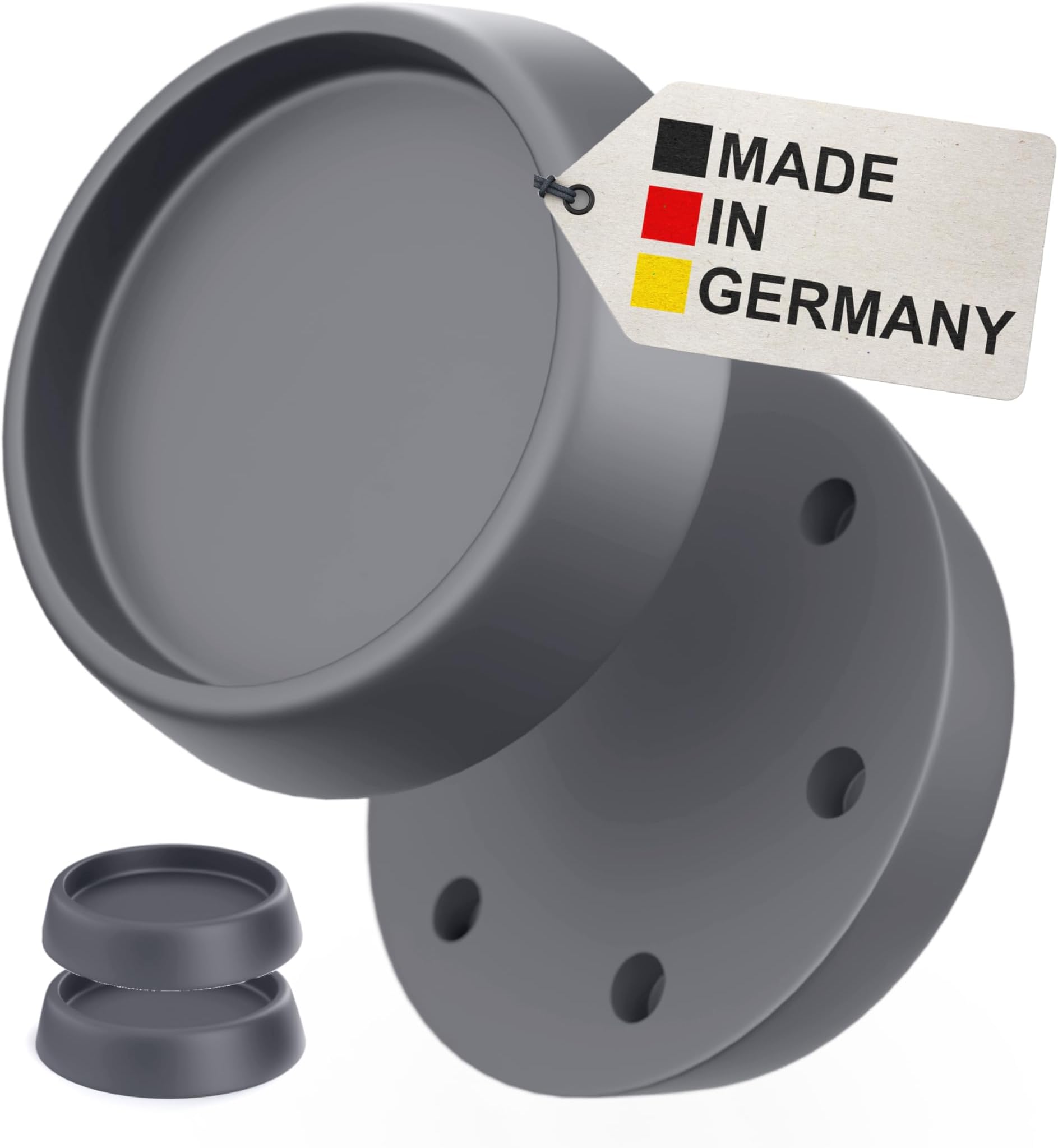BAUHELD 4 x Vibration Damper Washing Machine and Dryer [Made in Germany] - Anti-Vibration Feet Made of Rubber - Vibration Damper Compatible with Bosch, Siemens, AEG - Non-Slip Base in Grey