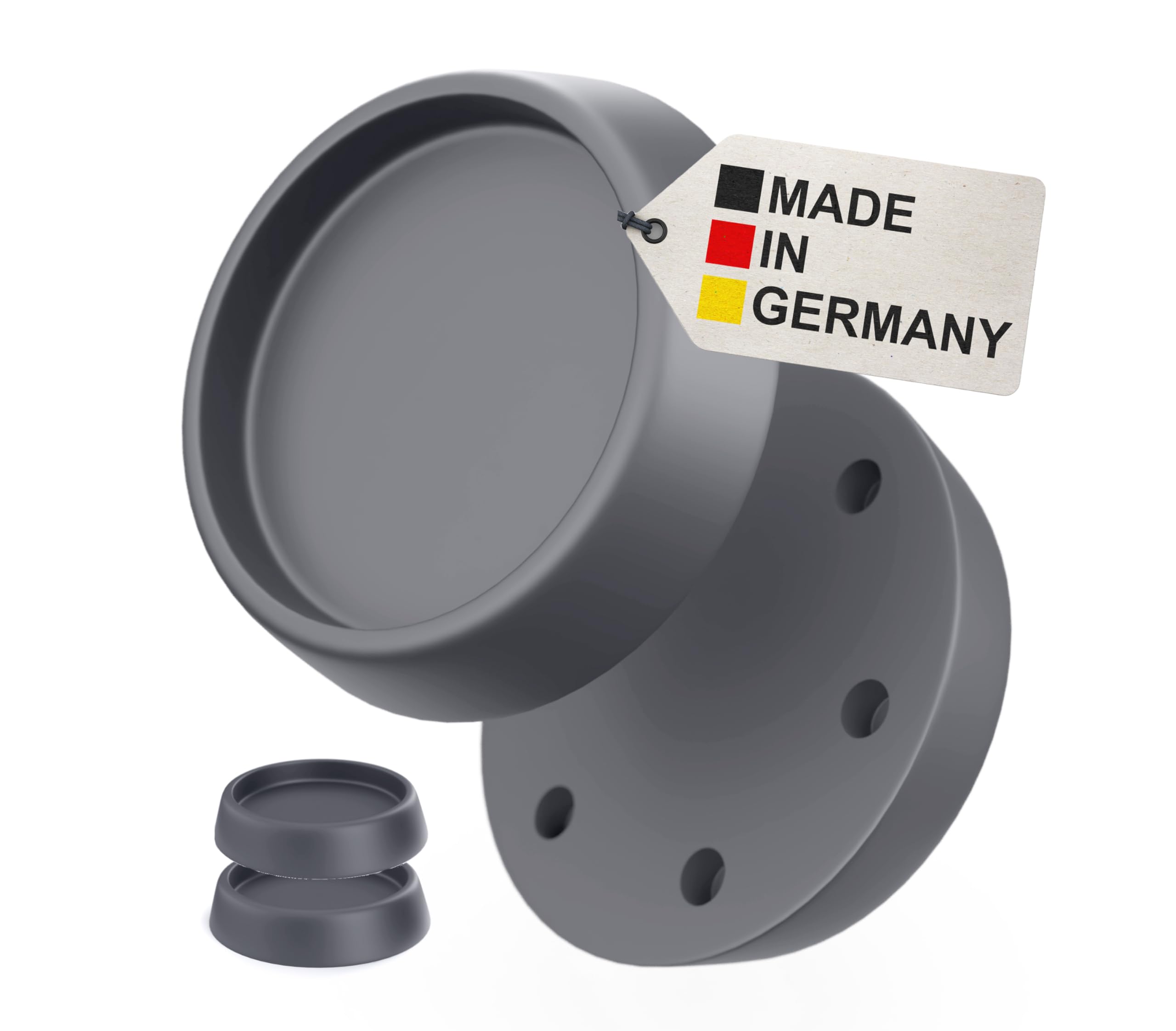 BAUHELD 8x Schwingungsdämpfer Waschmaschine und Trockner [Made in Germany] - Antivibrationsfüße aus Gummi - Vibrationsdämpfer kompatibel mit Bosch, Siemens, AEG - Rutschfeste Unterlage in Grau
