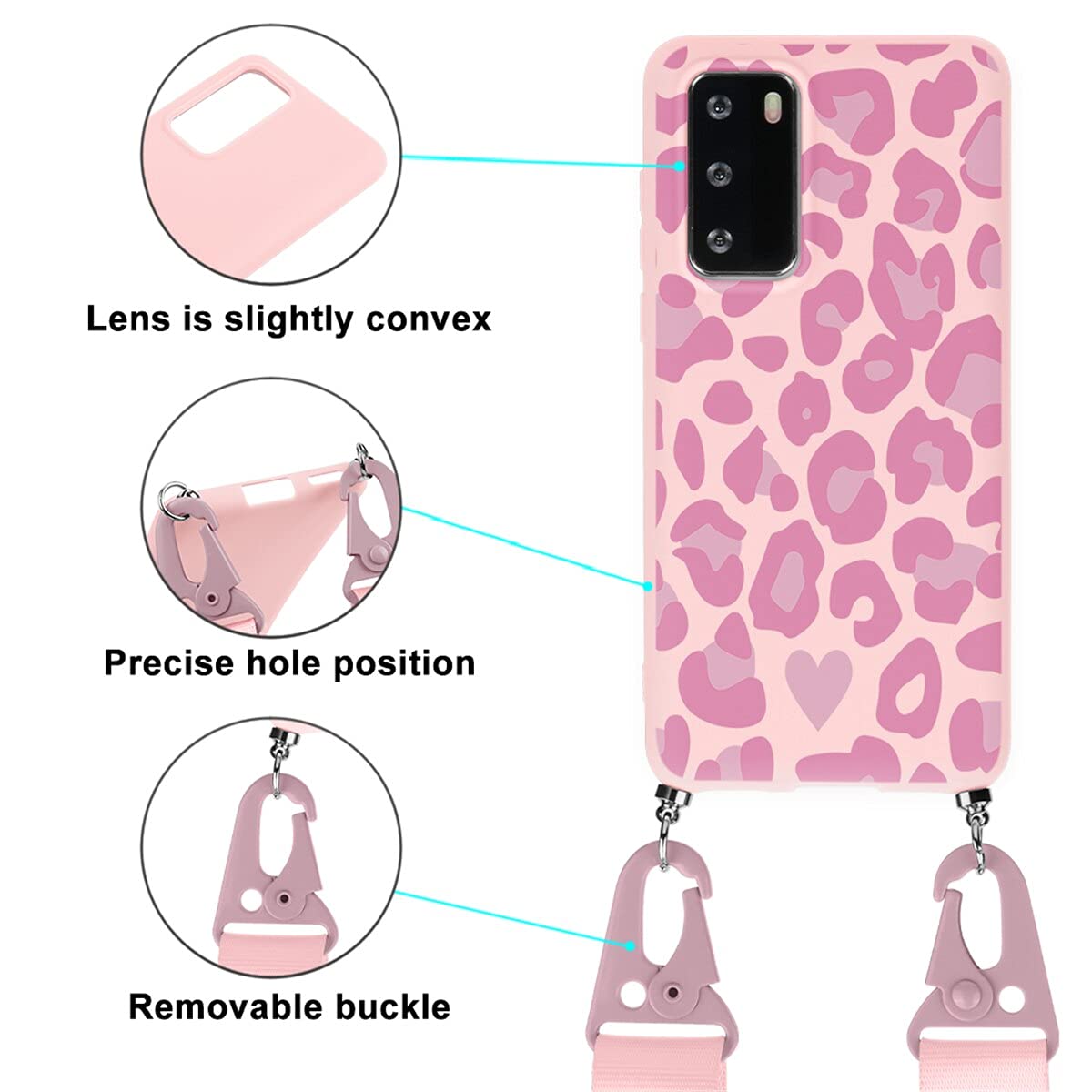 Yoedge 2 Custodie Morbide Opache Per Huawei P30 Pro, Con Disegni Cuore Amore, Nero E Rosa, Antiurto - 2