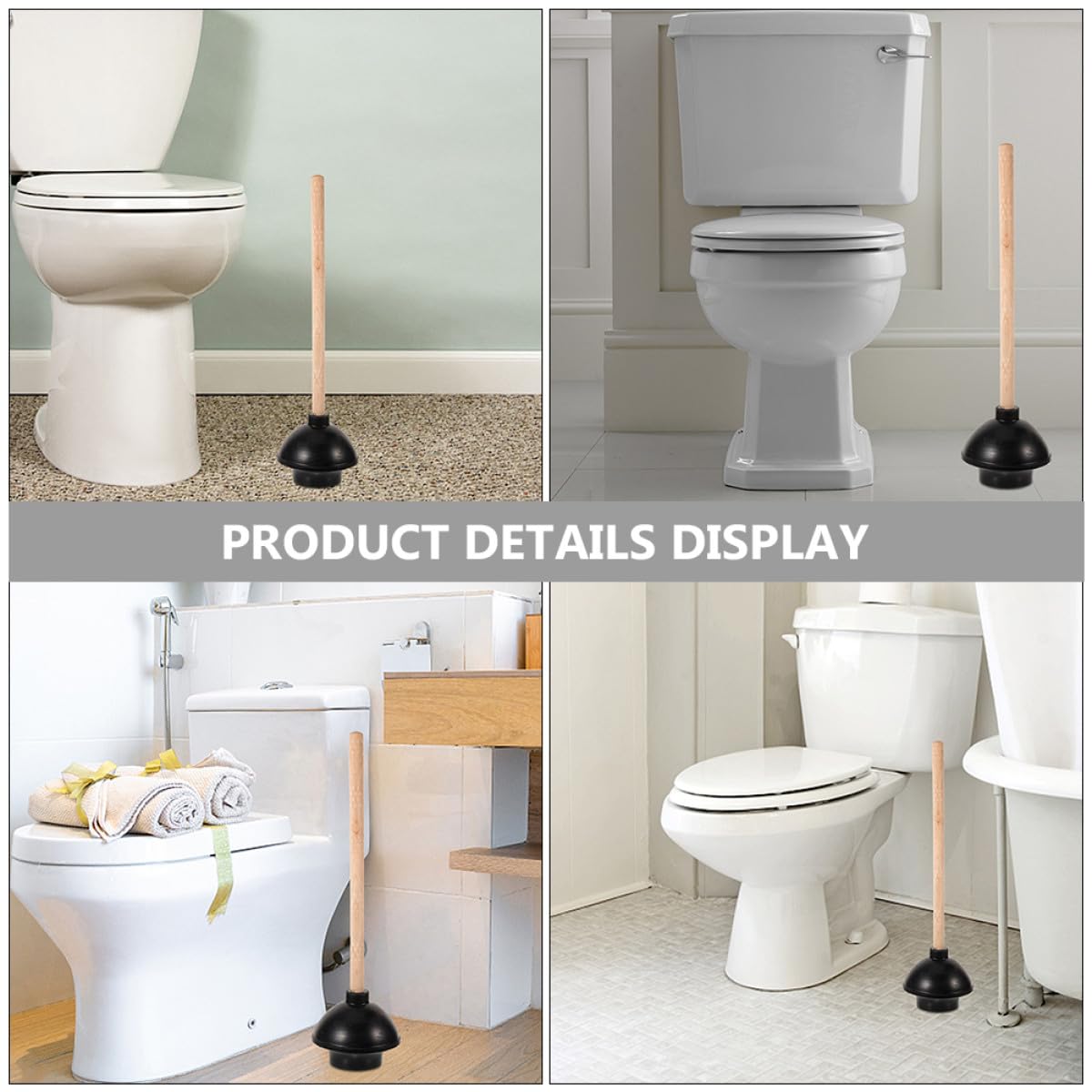 Desatascador de Inodoro Multiuso de Goma y Madera 2 Piezas Resistente para Limpieza en Baño y Lugares Públicos