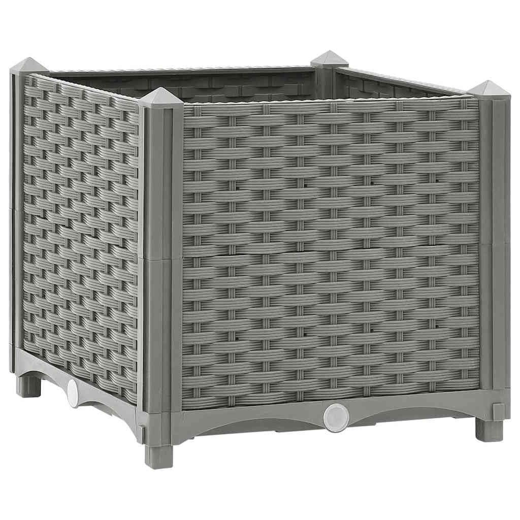 Macetero elevado de polipropileno 40 x 40 x 38 cm gris claro con motivo de ratán para plantas, hierbas aromáticas y flores – Maceta de jardín amplia y resistente para balcón, patio