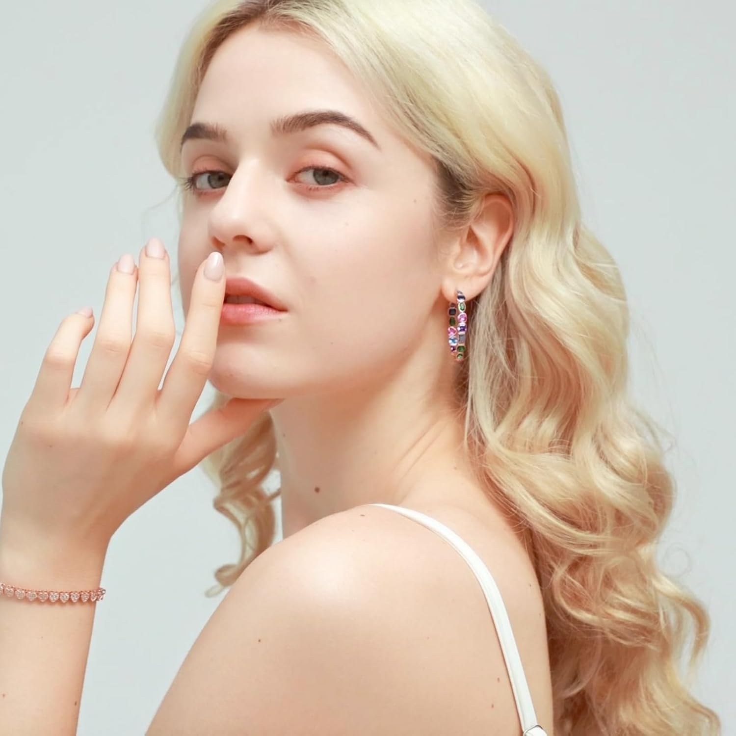 Silver Colorful Hoop Earrings 14K Gold Rose Gold Plated Cubic Zirconia Hoop Earrings for Women Colorful CZ Earrings Birthday Christmas Gifts - Image 4