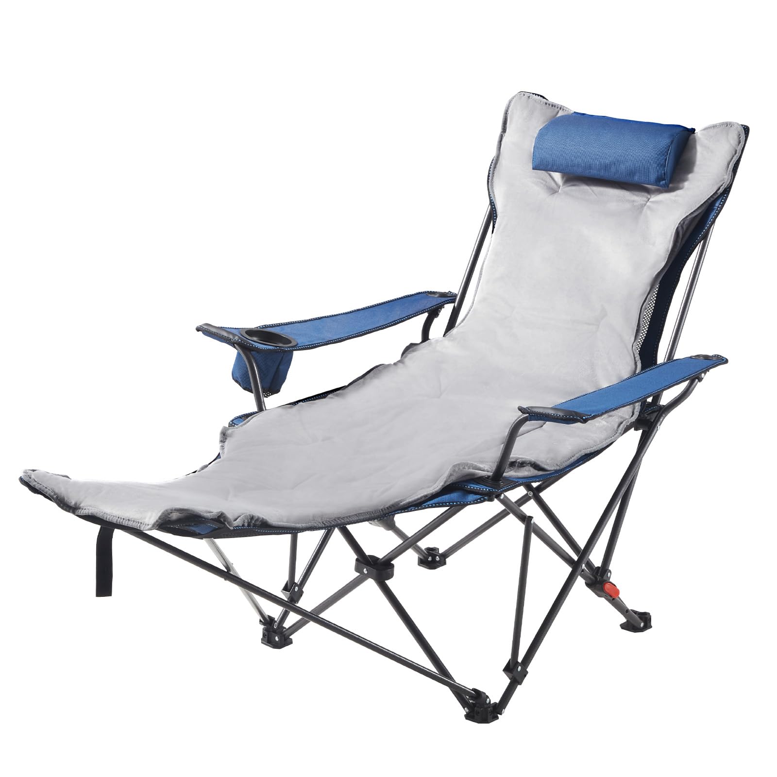 VEVOR Sedia da Campeggio Reclinabile, 4 Posizioni Regolabili, Sdraio Pieghevole Portatile per Adulti, in Rete con Poggiapiedi e Cuscino, Supporta 99,8 kg, Sedie da Campeggio per Patio, Grigio