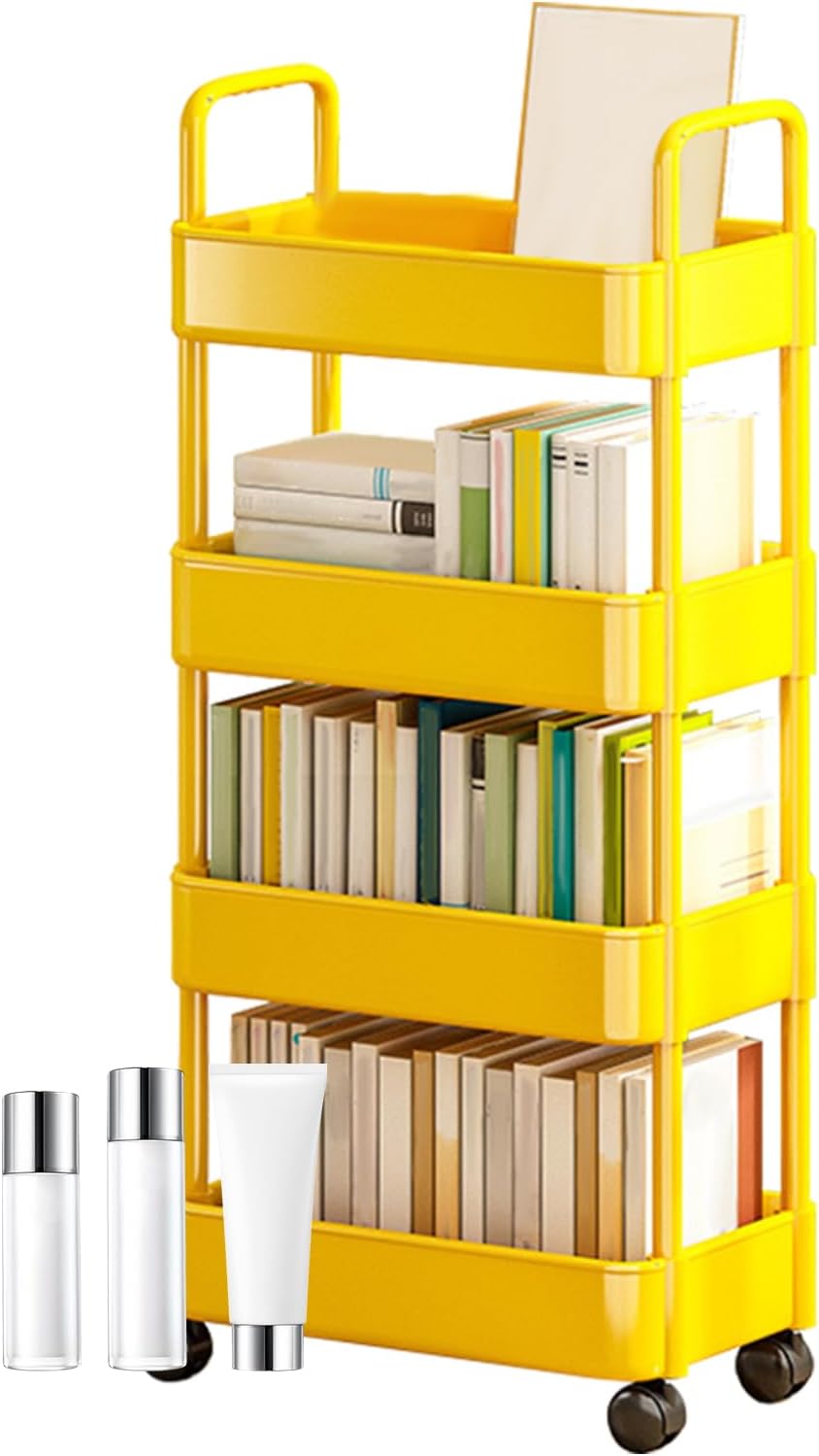 Genérico Rolling Storage Organizer with Wheels, Book Organizer with 3/4 Levels Rolling Organization with Handle and Multifunctional Storage for Kitchen Living Room