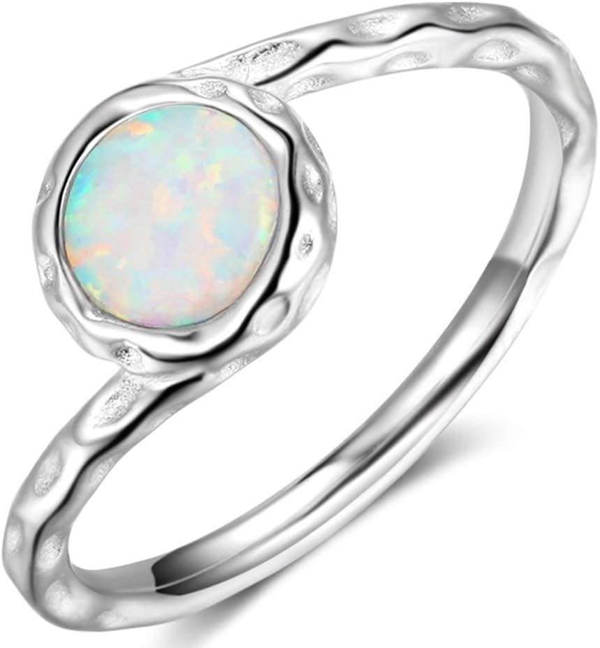 iSilver925 Sterling Silver Fire Opal Wedding Engagement Classical Solitaire Ring