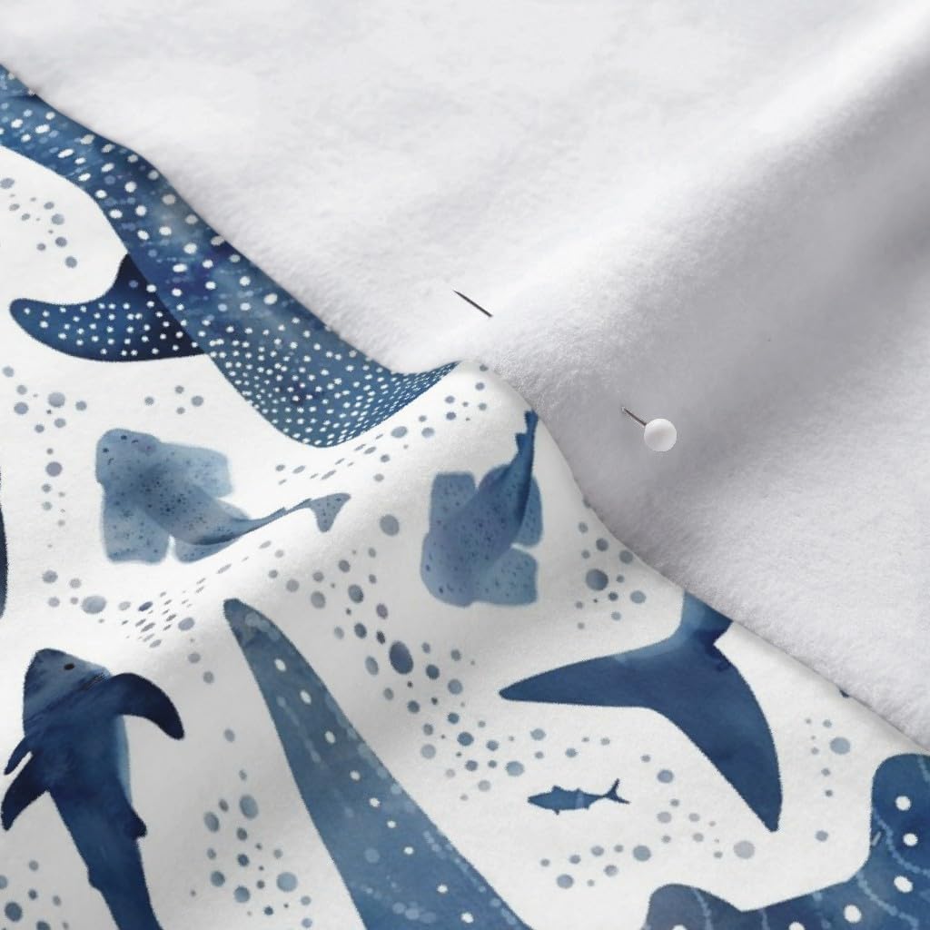 Spoonflower Fabric - Ocean Under The Sea Coastal Nature Kids Beach Sharks Whale Marine Life Printed on Polartec(R) Fleece Fabric by The Yard - Sewing Blankets Loungewear and No-Sew