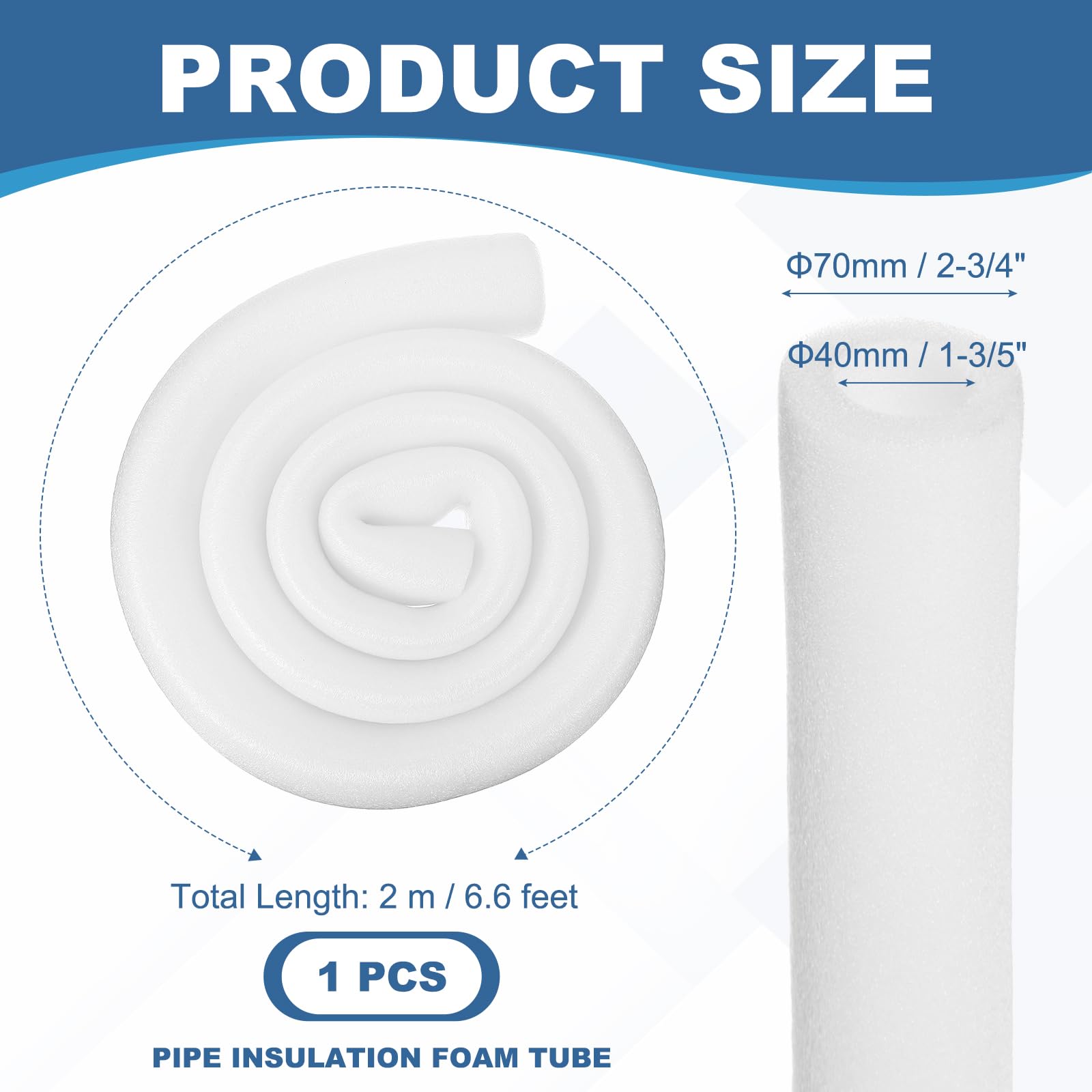 PATIKIL Tubo isolante per tubi, in schiuma, per piscina, per esterni, 40 mm di diametro interno x 70 mm di diametro esterno x 2 m per unità HVAC con impugnatura e impugnatura, bianco