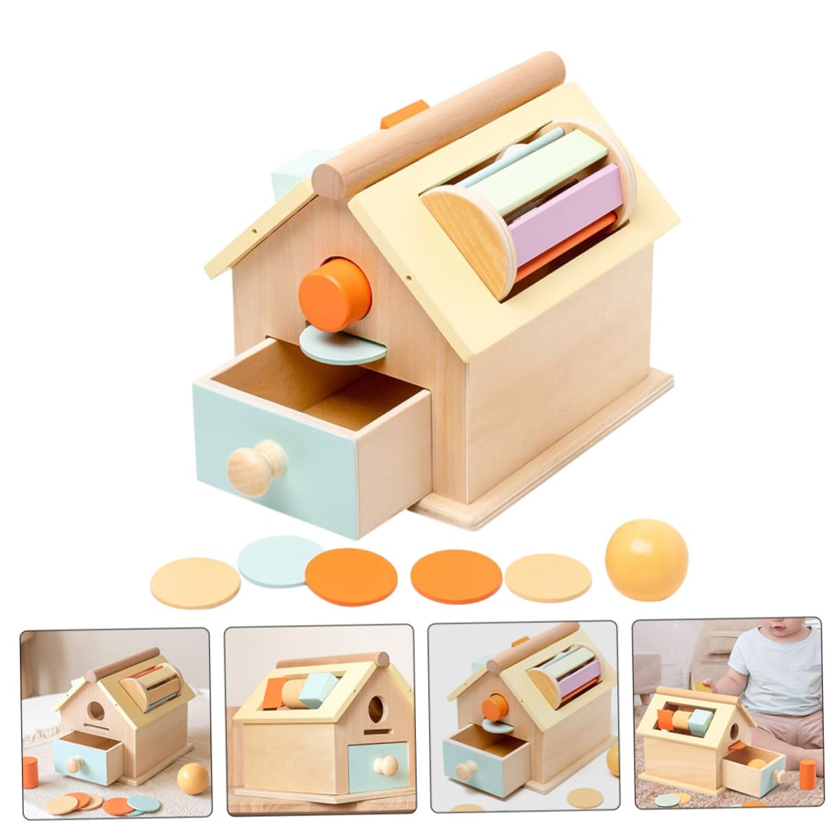 minkissy Juego Educativo Montessori para Pequeños 1-3 Años Caja de Madera Bolas y Monedas Juguete Sensorial Compacto para Desarrollo Motriz Fino y Habilidades Preescolares