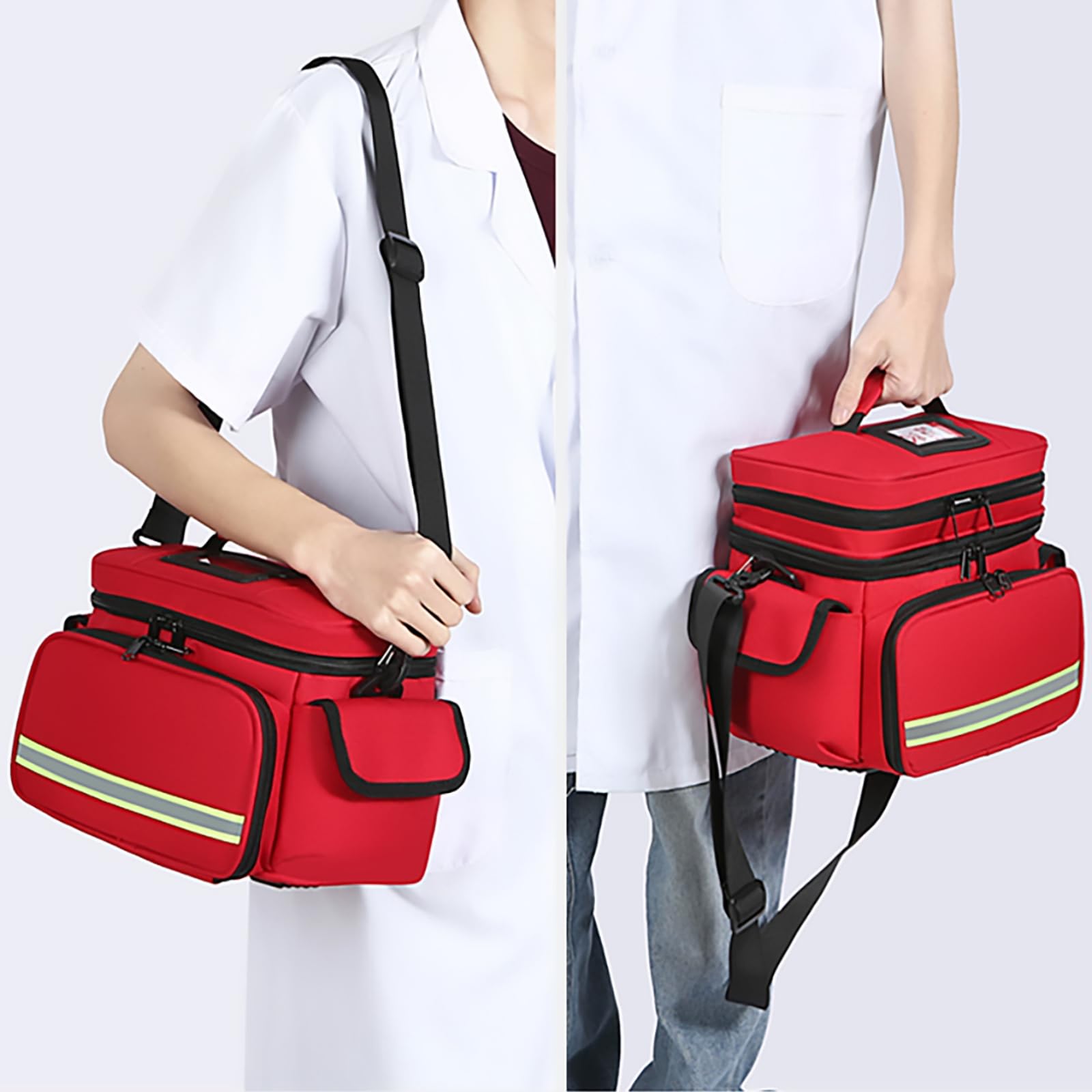 Borsa medica di famiglia vuota, a doppio strato, per forniture mediche di emergenza, borsa di pronto soccorso, adatta per uso domestico o in viaggio, Rosso, L