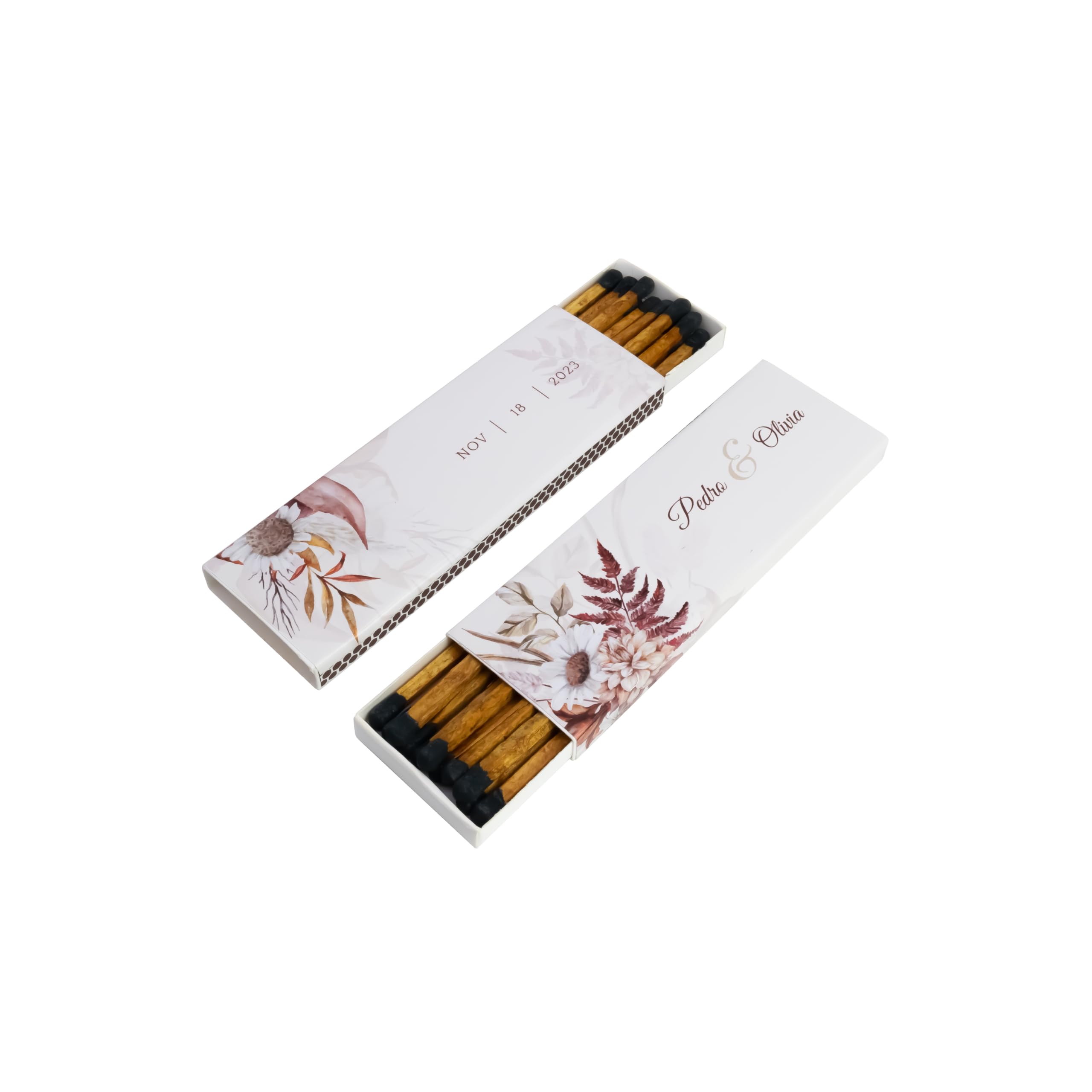 10 Boxes - Customized Matchboxes Colorful Tips (Wedding Design #5, 4" Matchboxes) (4" Matchsticks, Wedding Design #4)