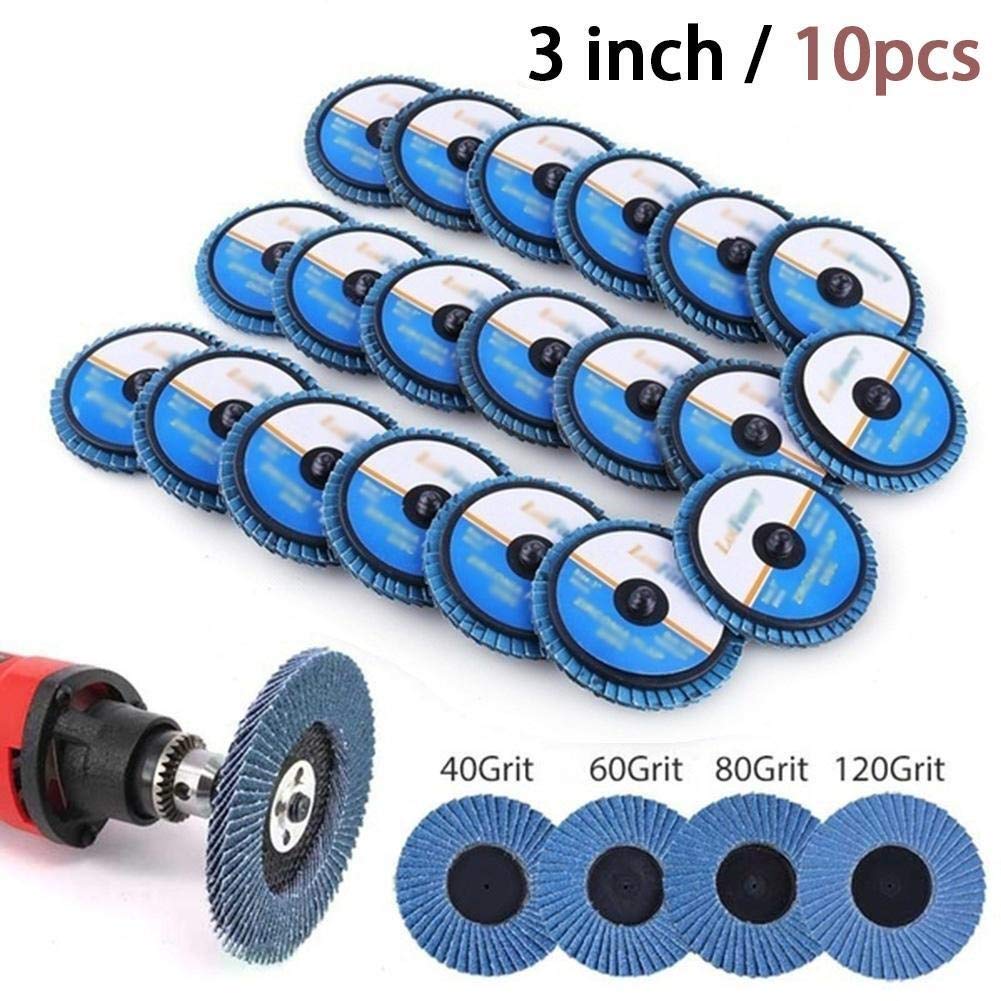 HHRFCS 10 Discos de Lijado de 2/3 Pulgadas de Grano 40/60/80/120 Amoladora Angular Discos de Lijado muelas Cuchillas Herramientas abrasivas (Color: 3 Pulgadas 120 Girt)