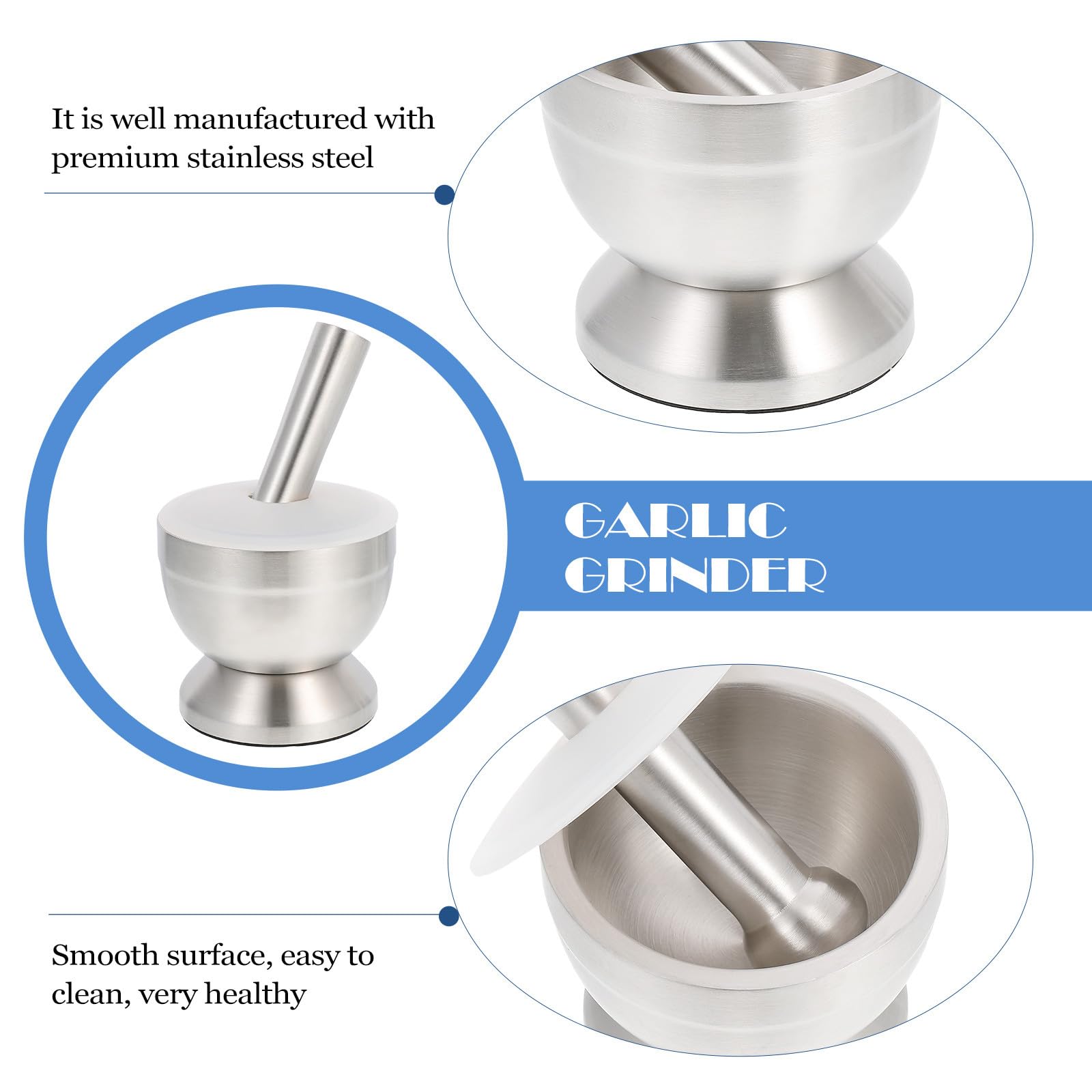 ULTECHNOVO Mortaio in Acciaio Inossidabile per Cucina, Schiaccia Aglio Grande Design Ergonomico, Facile da Conservare, Utile Gadget da Cucina per Miscelare Spezie