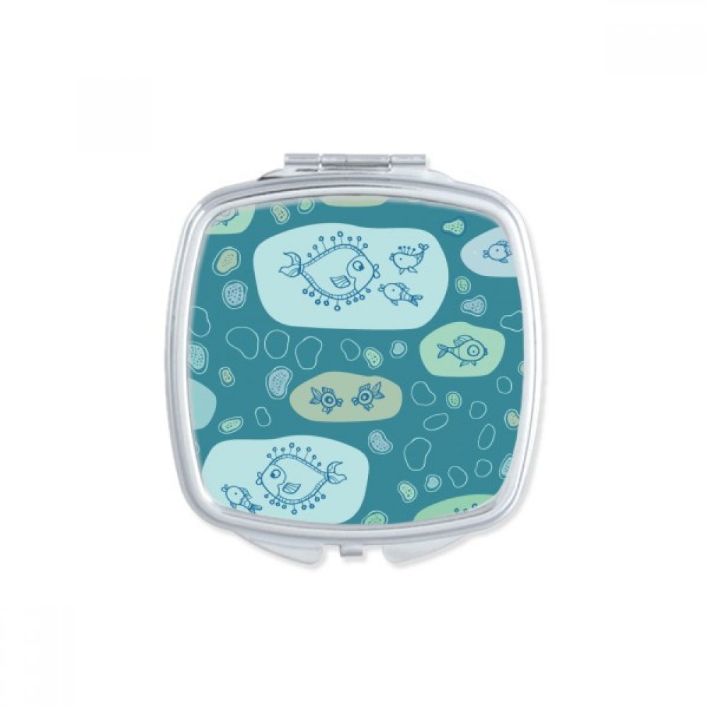 Miroir de poche carré au motif de poisson et vague pour des retouches maquillage au quotidien
