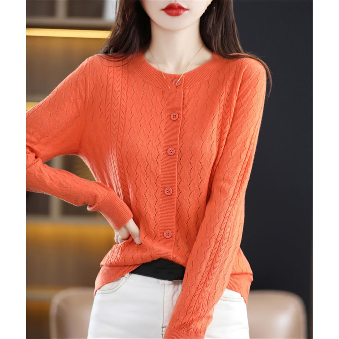 Cárdigan De Lana con Botones Y Manga Larga para Mujer Chaqueta De Punto con Cuello Redondo