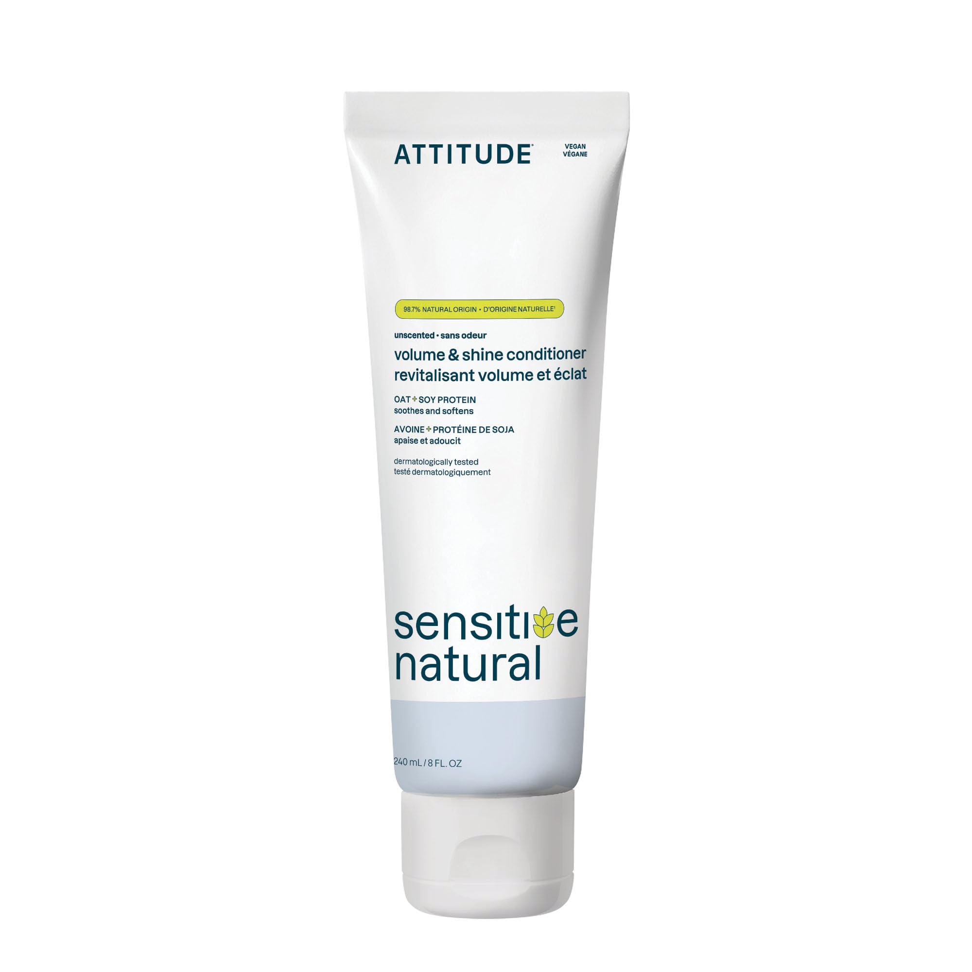 ATTITUDE Extra Gentle Hair Conditioner for Sensitive Dry Scalp, Soothing Oat, Naturally Derived Ingredients, Dermatologically Tested, Vegan Detangler, 240 mL