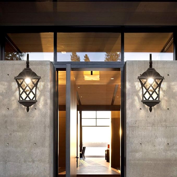 KUYT Sconce Bewerst Matte Zwart Externe Waarde Waarde Lamp Ip54 Nominale Retro Garden Patio Alumiwandlamp Lichtlijn Europeaan Antieke Villa Commercial Street E27 Decor Glass Lantaarn Binnenhuis photo 2