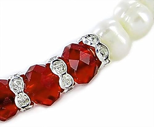Miniatura 5 de Linpeng Elegante pulsera de piedra natal de perlas cultivadas de agua dulce para mujer, color rojo, 7 5 pulgadas de EE. UU