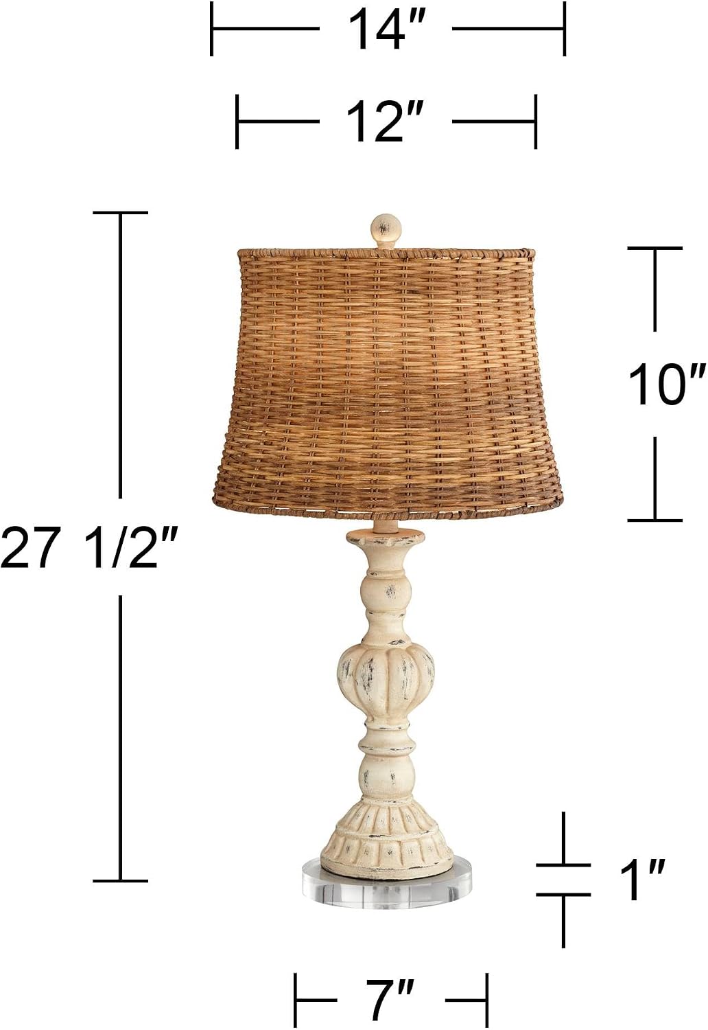 John Timberland Trinidad Coastal Rustic Farmhouse Natural Cottage Table Lamps 27 1/2" Tall Set of 2 with Round Riser Antique White Rattan Drum Shade Bedroom Living Room House Bedside Nightstand
