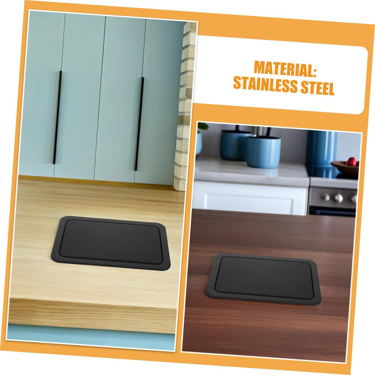 Operitacx 2pcs Recessed Trash Can Lid with Flap Cover 260x175mm Black Stainless Steel Countertop Garbage Disposal Drain Cover for Kitchen Waste Management