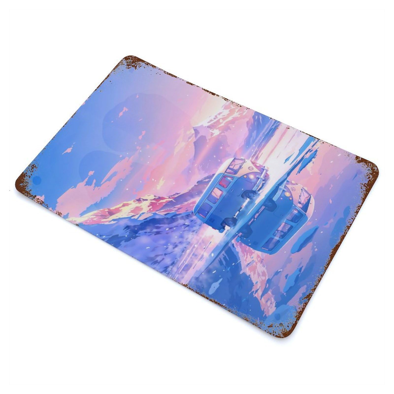 Van on Frozen Lake Retro Metal Sign 11.8"x7.9", Ideal for Cafe, Home Bar And Lounge Decor