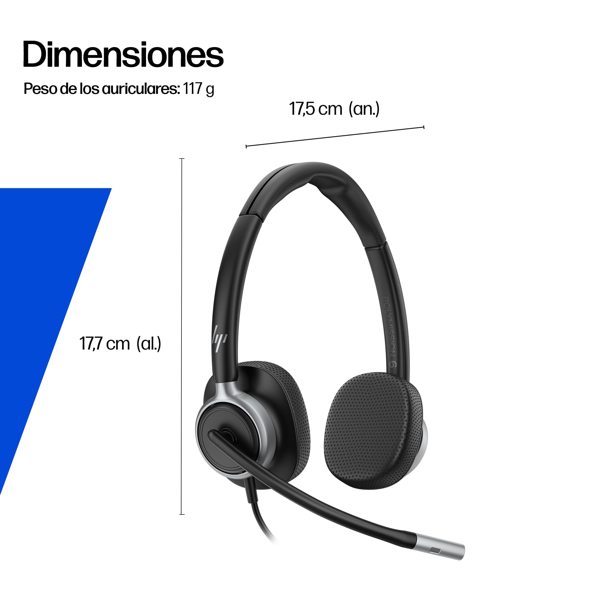 HP Poly Mission 620 Auricular USB-C Estéreo Profesional para Uso Diario Intensivo, Micrófono con Cancelación de Ruido con IA, Indicador de Llamada en Uso, Comodidad Todo el Día, PC y Mac