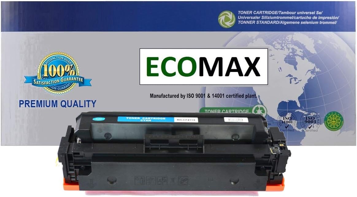 ECOMAX Premium Compatible CF411X High Yield Cyan Color Toner Cartridge, Replacement Use For 410X Cyan, MFP M452 M452dw M477 M477fdw M477fnw M377dw