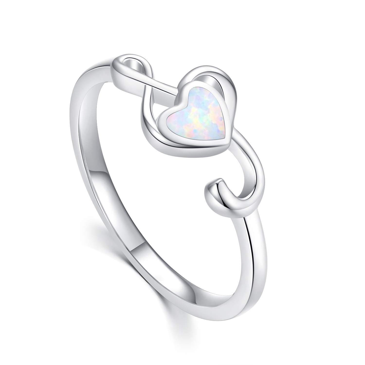 CHENGHONG Anillo de plata de ley 925 con ópalo, nota musical para mujer, anillo de clave de sol para mamá, anillo de corazón, joyería musical para los amantes de la danza tamaño7-9