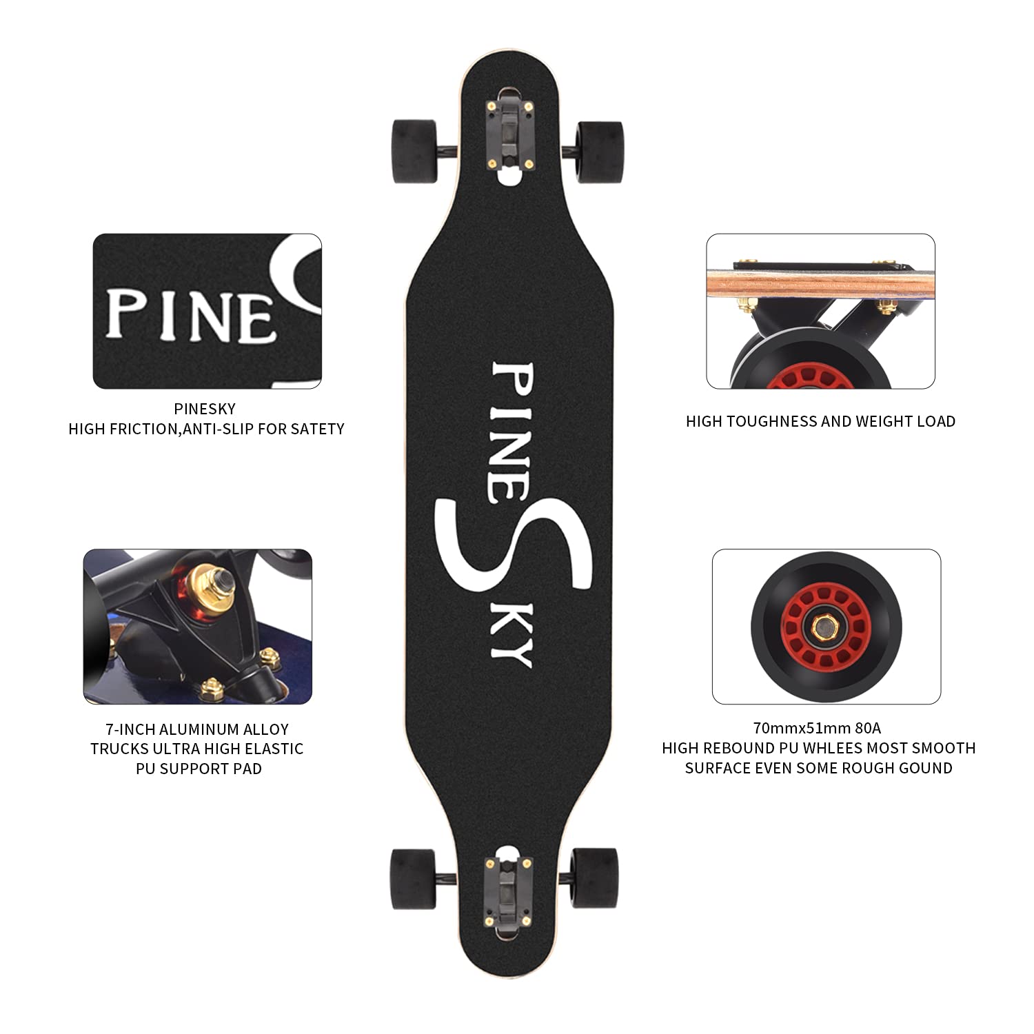 Amazon.co.jp: PINESKY 41インチ ロングボード スケートボード 9層