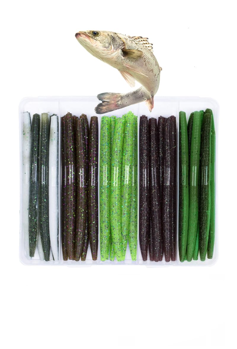 Fishing Lures Kit,Senko Worms for Bass Fishing, Wacky Worms Bass Lures, Premium Bass Fishing Kit with Soft Plastic Baits,for All Water Conditions, Effective Fishing Bait Set
