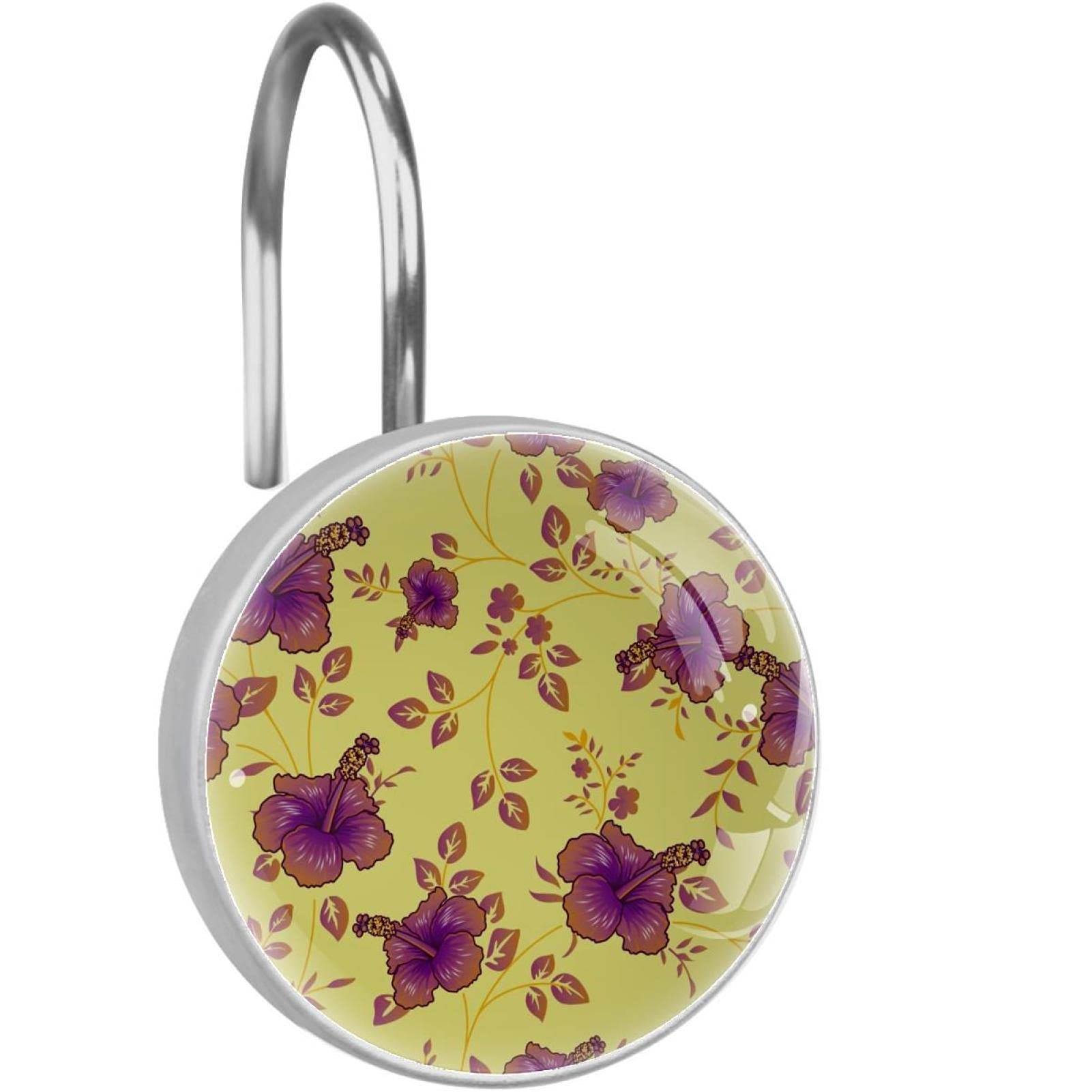 Crochets de rideau de douche motif floral jaune anneaux de suspension x12
