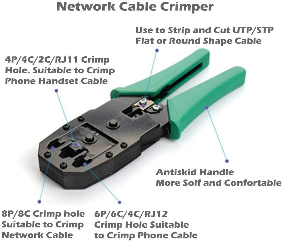 Network Tool Kit - TECHTOO Cable Repair Maintenance Tool Set 12 in 1 Including Cable Crimper, 8P8C 4P4C 6P6C Connectors, RJ45 RJ11 Cat5 Cat6 Cable Tester, Screwdriver, Cable Stripper (12 in 1)