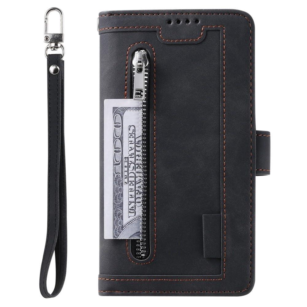 Compatible avec iPhone 8 Plus/7 Plus (couleur : noir) étui portefeuille en cuir à fermeture éclair